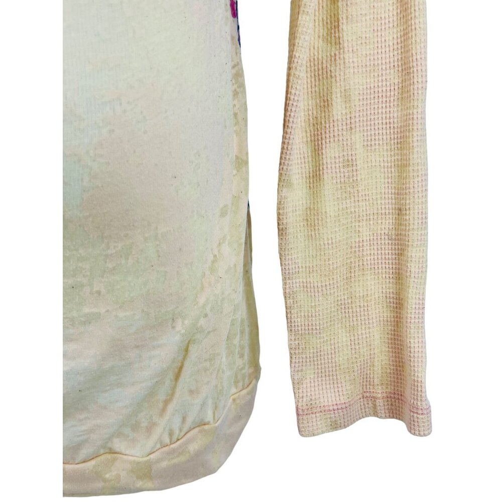 Vintage Free People Floral Boho Pullover Burnout Henley Hoodie Long Sleeve Top - Picture 11 of 16